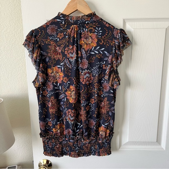 Evereve Tinslee Floral Blouse Smocked Mesh Top Sz Medium - Picture 11 of 14
